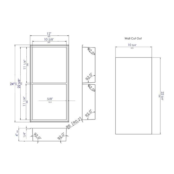 ALFI brand 24 x 12 White Matte Stainless Steel Horizontal Single Shelf -  Luxury Bath Collection