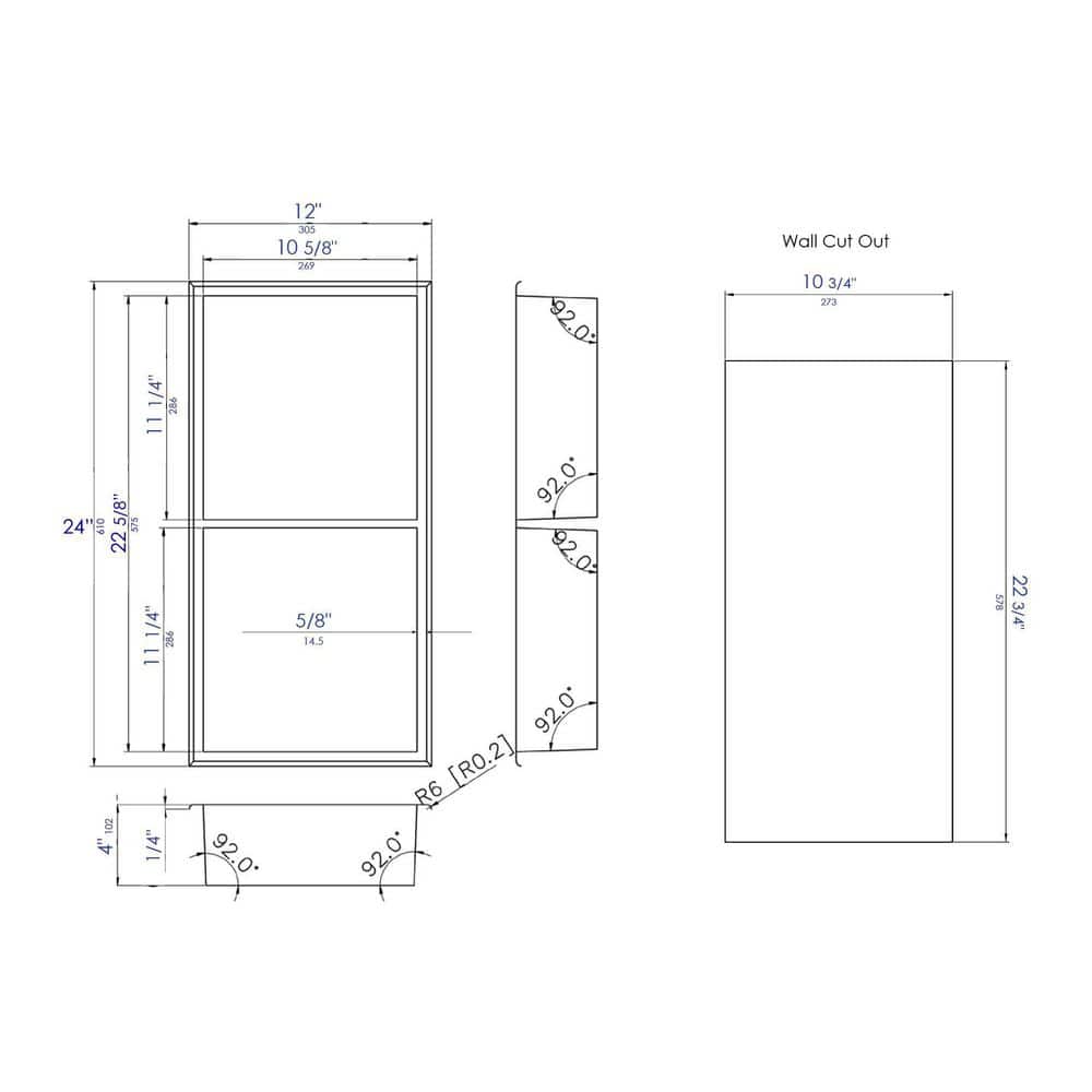 Polished Stainless Steel Double Shelf Shower Niche