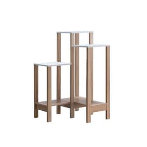 41 in. Tall Indoor/Outdoor White and Brown Wooden Plant Stand (3-Tiered)