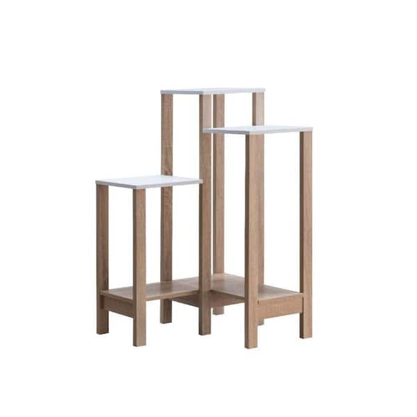 Benjara 41 in. Tall Indoor/Outdoor White and Brown Wooden Plant Stand (3-Tiered)