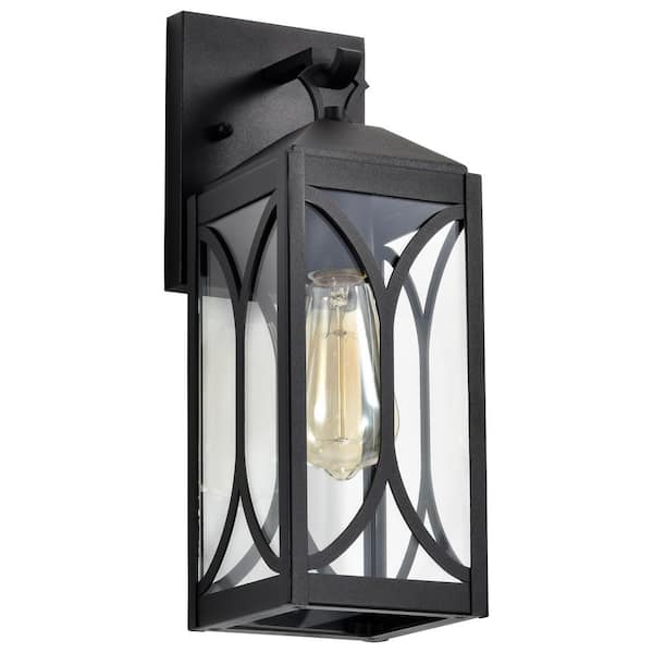 Oaklyn 1-Light Matte Black Hardwired Outdoor Wall Lantern Sconce with Clear Glass Shade