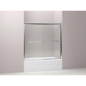 Fluence 59-5/8 in. x 55-3/4 in. Semi-Frameless Sliding Bathdoor in Bright Polished Silver with Handle