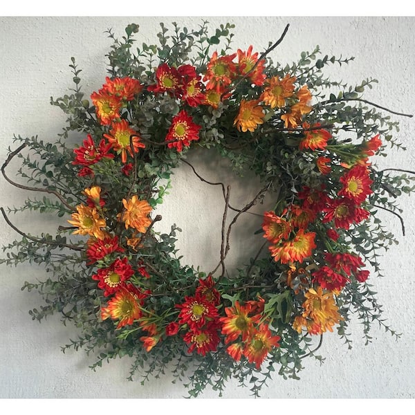 Glitzhome 24 in. Wild Multi-Color Unlit Daisy Artificial Harvest Wreath