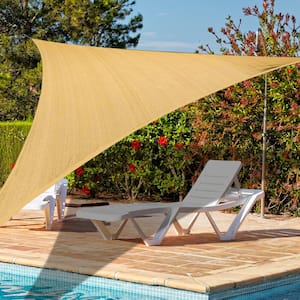 16 ft. x 16 ft. x 16 ft. 185 GSM Sand Triangle Sun Shade Sail, Water Permeable and UV Resistant, Patio Outdoor