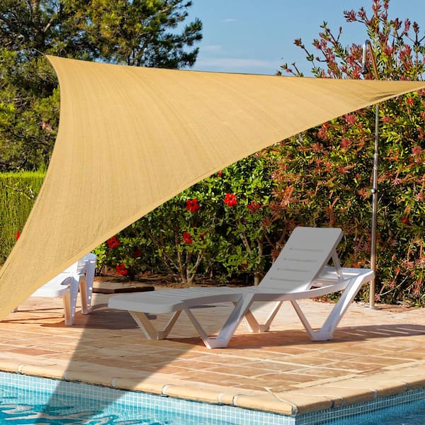 16 ft. x 16 ft. x 16 ft. 185 GSM Sand Triangle Sun Shade Sail, Water Permeable and UV Resistant, Patio Outdoor
