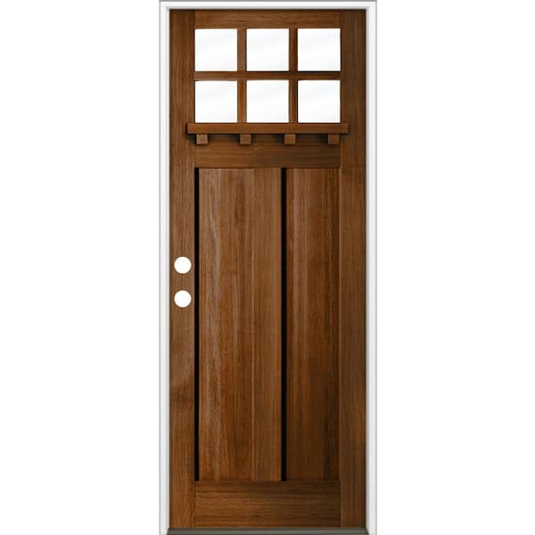 Krosswood Doors 36 in. x 96 in. Craftsman Right Hand 6-Lite Provincial Stain Hemlock Prehung Front Door