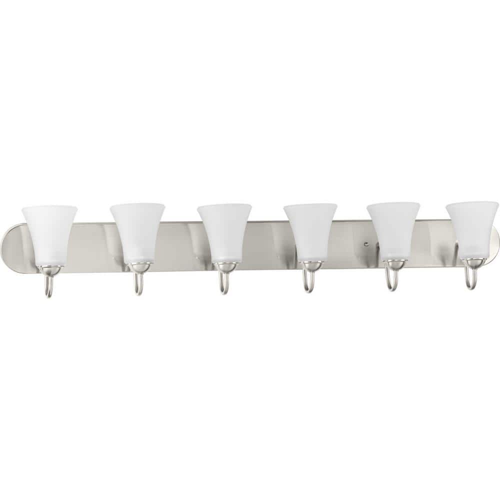 Classic Brushed Nickel 6-Light Bath Vanity with Etched Glass Shades