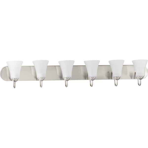Progress Lighting Classic Collection 6-Light Brushed Nickel Etched Glass Traditional Bath Vanity Light