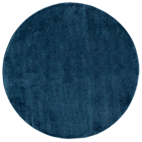Penelope Shag Navy 7 ft. x 7 ft. Modern Solid Round Area Rug