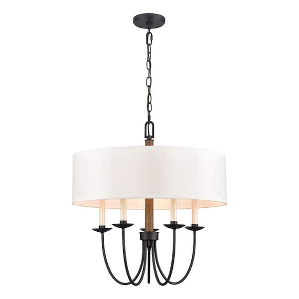 Titan Lighting Ninebark 23 in. Wide 5-Light Charcoal Black Chandelier with Fabric Shade