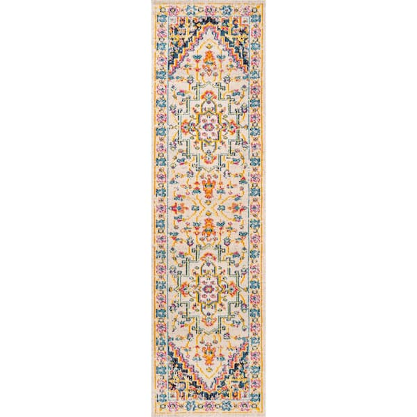 Brooklyn Geometric Medallion Beige/Ivory 2 ft. x 8 ft. Runner Rug