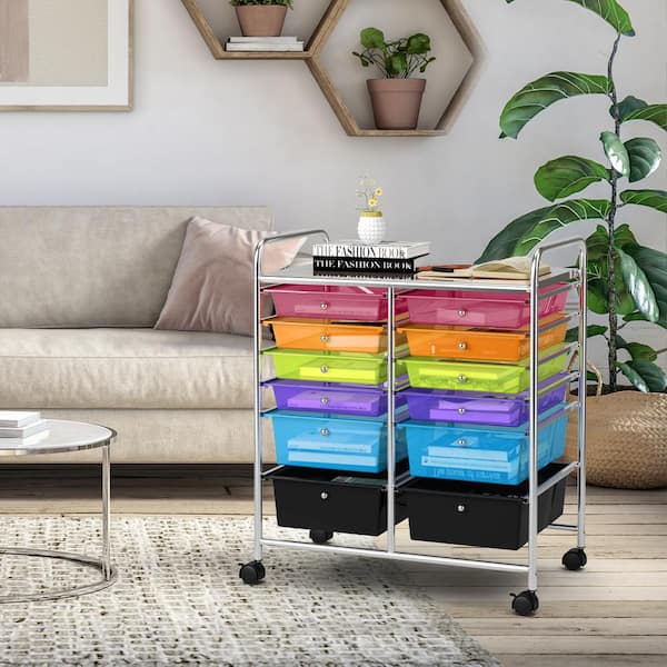 HONEY JOY 4-Drawer Rolling Storage Cart Drawer Cabinet Craft Storage Metal  Rack Organizer Shelf with Wheels Multicolor TOPB003951 - The Home Depot