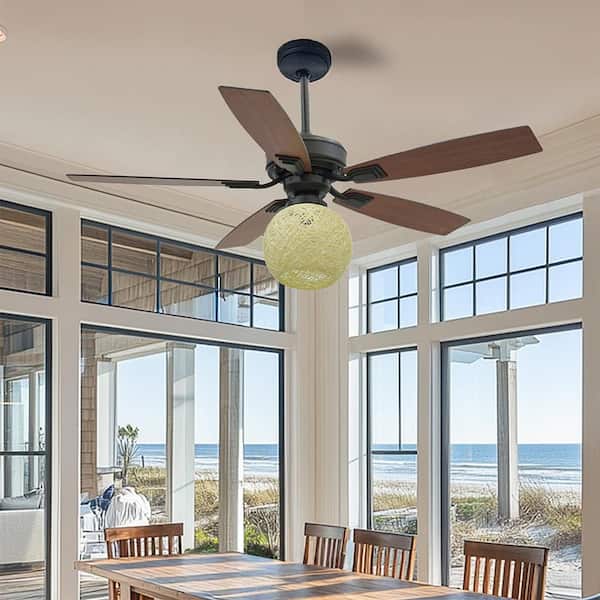 52 in. Flush Mount Ceiling Fans with Lights and Remote, Reversible, Noiseless, 3-Wind Speeds, Brown