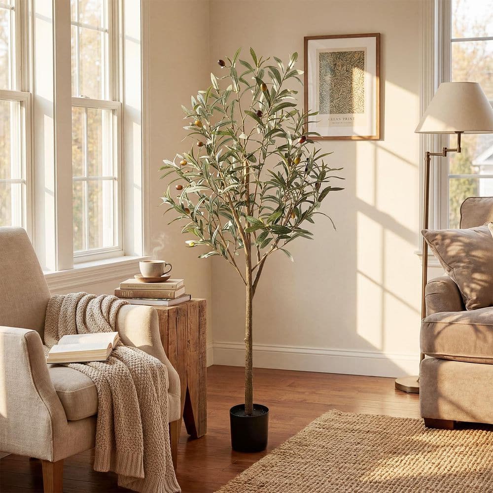 XRAMFY Faux 3.9 ft. Artificial Olive Tree in Pot for Indoor