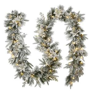 9 ft. Feel Real Frosted Colonial Fir Artificial Christmas Garland with 100 Clear Lights