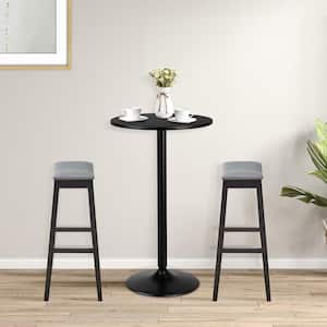 3-Pieces Pub Dining Table Set Round Bar Table with 2-Upholstered Saddle Stools