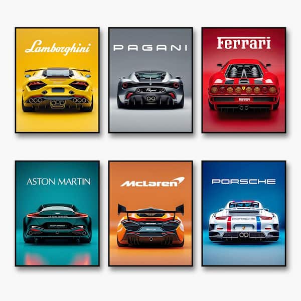 Unbranded 6-Piece Unframed Car Posters Art Prints 8 in. x 12 in. Vintage Racing Car Wall Art