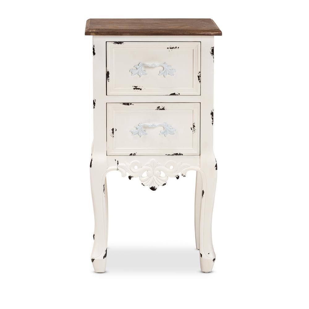 Walnut Brown & Antique White 2-Drawer Mid-Century Nightstand