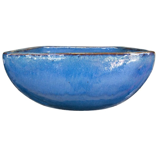 Trendspot 16 in. Lagos Blue Ceramic Bowl Planter