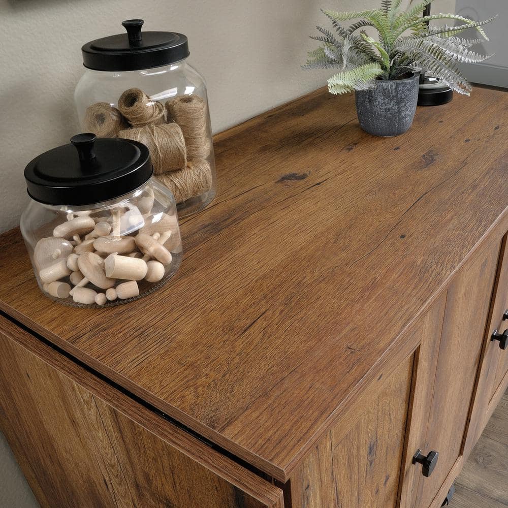 Vintage Oak Finish Rolling Craft and Sewing Cart with Drop Leaf