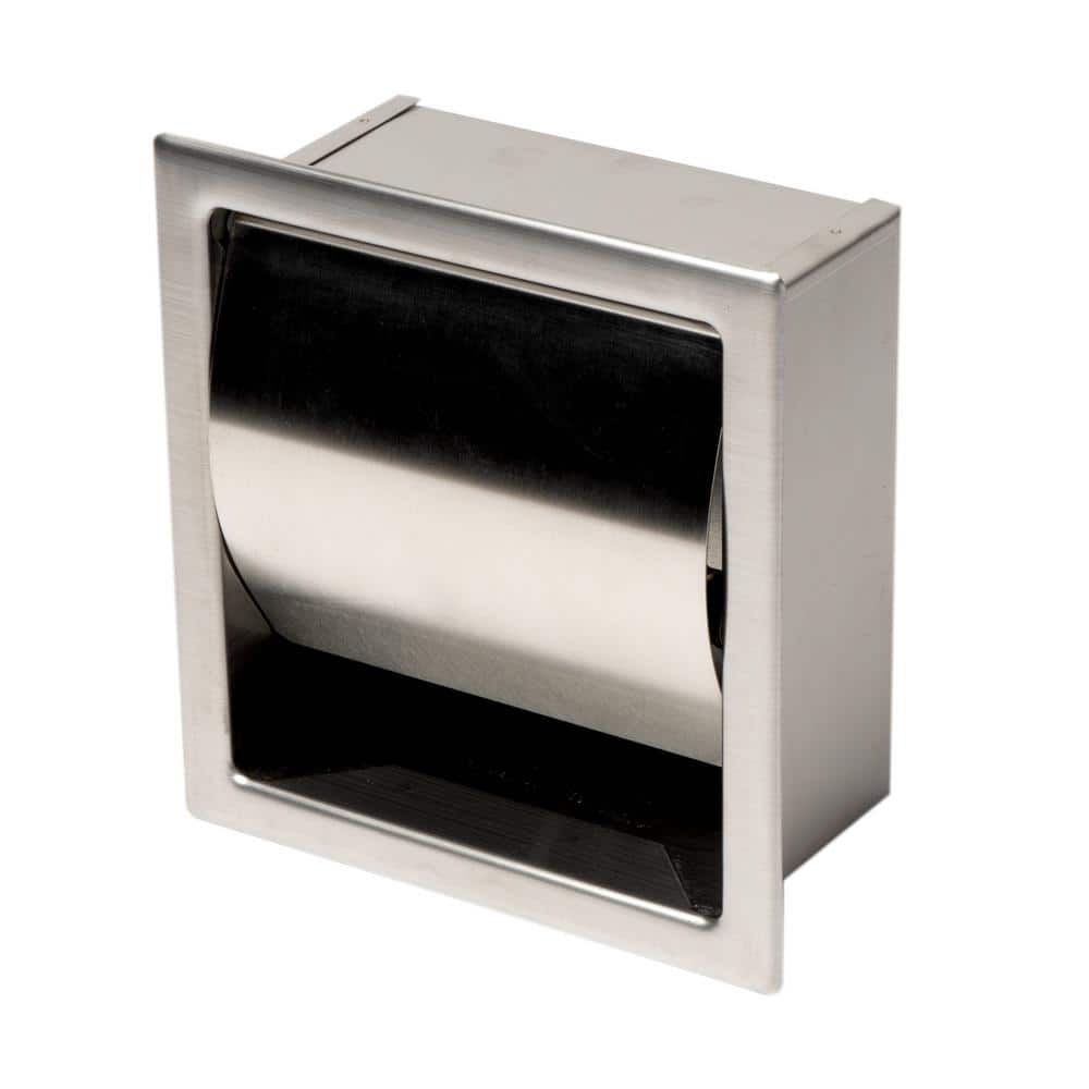 Brushed Stainless Steel Recessed Toilet Paper Holder with Cover