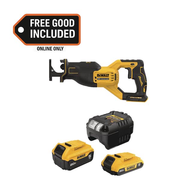 20-Volt MAX Lithium-Ion Cordless Brushless Reciprocating Saw with 20V MAX 5.0 Ah and 2.0 Ah Battery Packs and Charger