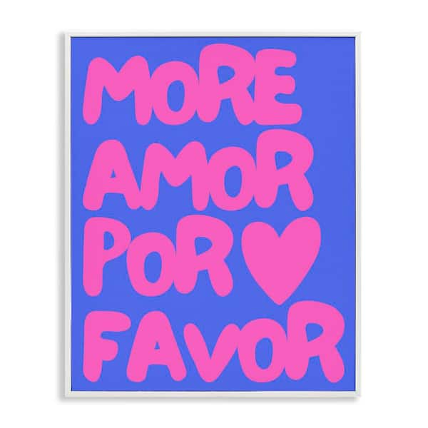 Stupell Industries More Amor Blue and Pink by House of Lulu White Framed Typography Giclee Art Print 20 in. x 16 in.