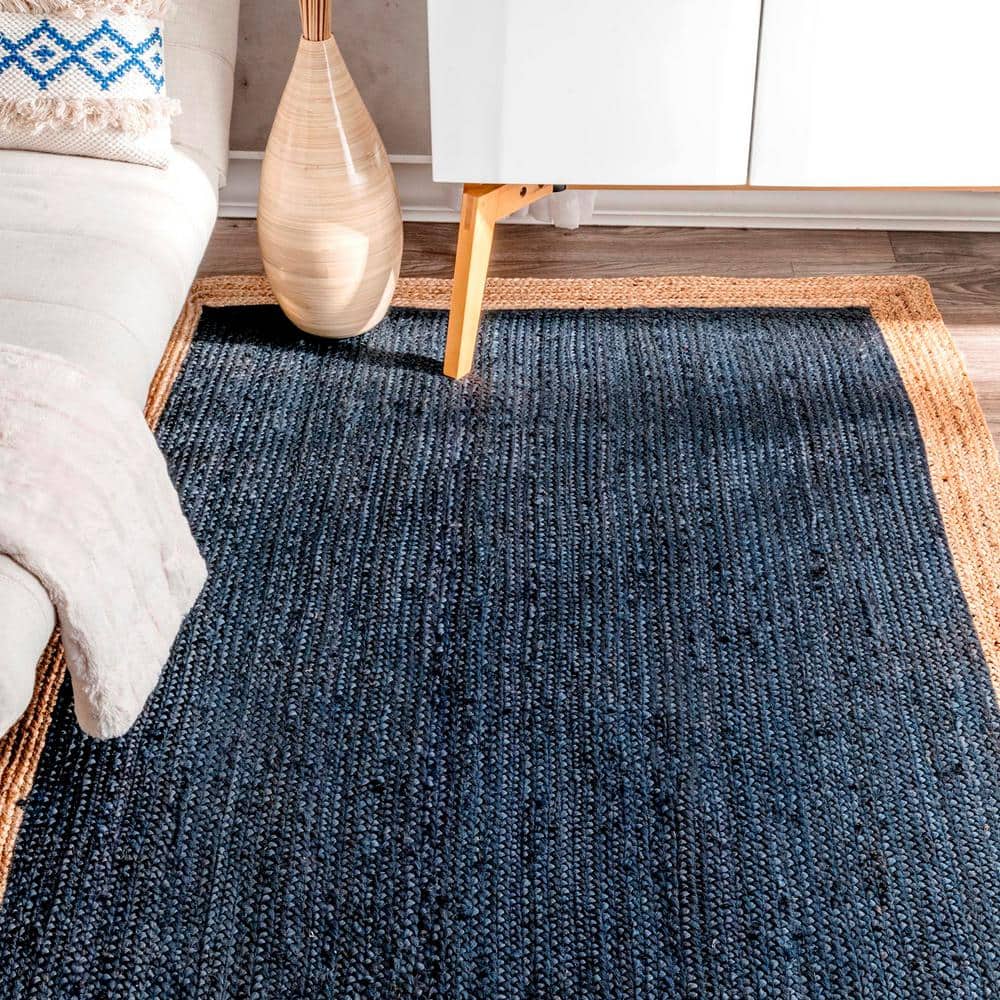 Handmade Blue Jute Rectangle Area Rug, 3' x 5'