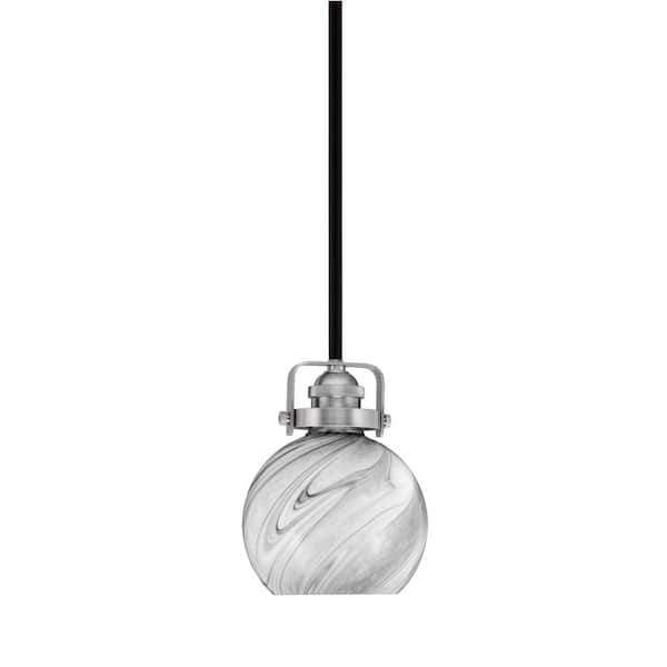 Unbranded Decatur 60-Watt 1-Light Black and Nickel Light Mini Pendant with 5.75 in. Onyx Swirl Glass Shade, No Bulb Included