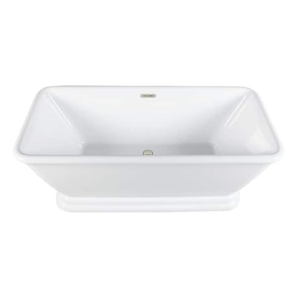 Aqua Eden 66 in. x 30.5 in. Acrylic Flatbottom Soaking Freestanding Bathtub in Glossy White/Polished Nickel with Drain
