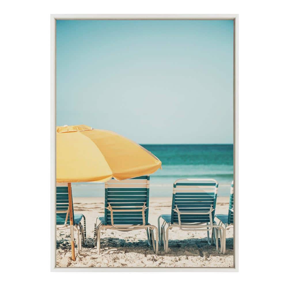 Sylvie Yellow Umbrella Coastal Framed Canvas Art, 28"x38"
