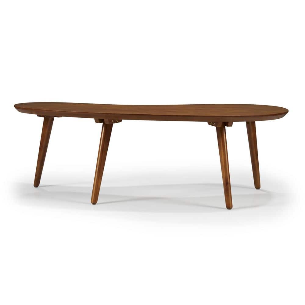 Mid-Century Modern Castanho Pine Wood Oval Coffee Table