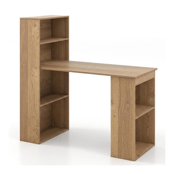 48 Computer Desk Maple Bunpeony 48 in. Computer Desk with 4-Tier Bookcase CPU Stand Engineered ...