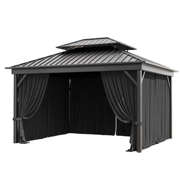 10 ft. x 12 ft. Universal Outdoor Privacy Curtains, Gazebo Replacement with Zipper Black (4-Side Curtain Only)