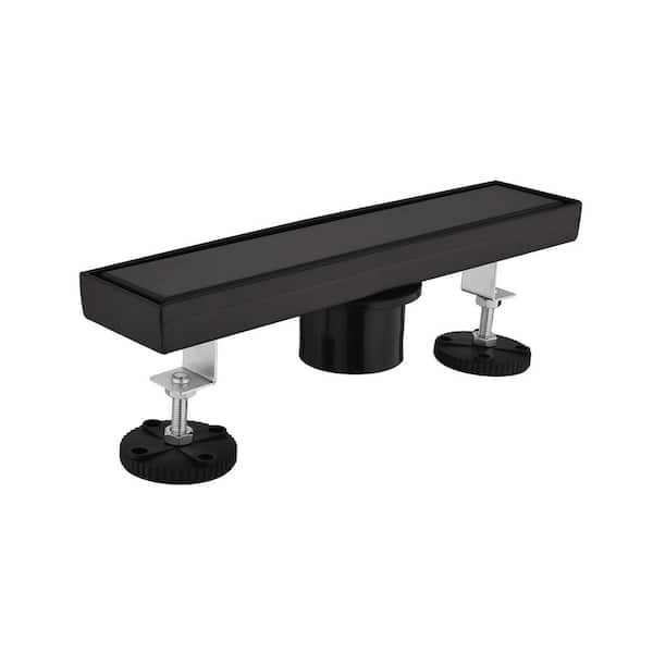 Tahanbath 12 in. Linear Shower Drain, Included Hair Strainer and Leveling Feet in Matt Black