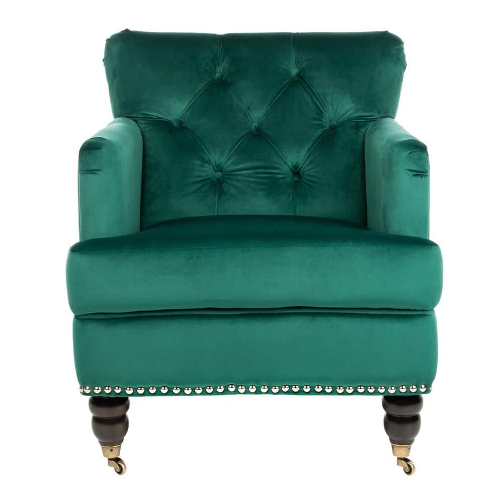 Emerald Velvet Tufted Club Chair with Espresso Wood Legs