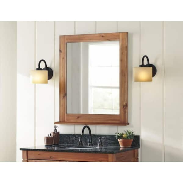 Home Decorators Collection 25 in. W x 34 in. H Rectangular Wood Framed Wall Bathroom Vanity Mirror in Rustic Natural
