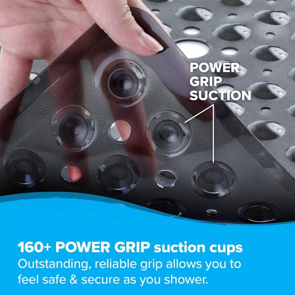 Black PVC Square Non-Slip Shower Mat with Suction Cups
