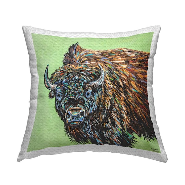 Stupell Industries Abstract Bison on Green Multi-Color Square Outdoor Throw Pillow