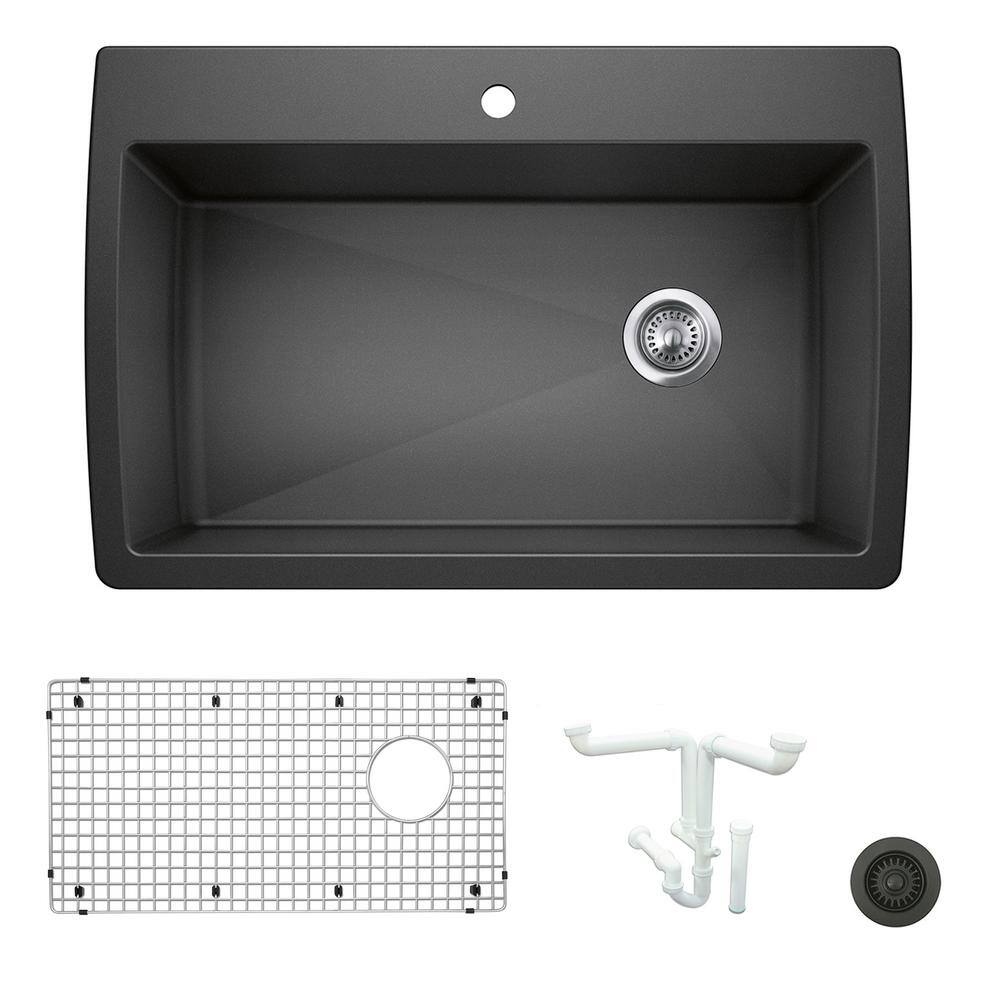 Diamond 33.5 in. Drop-in/Undermount Single Bowl Anthracite Granite Composit