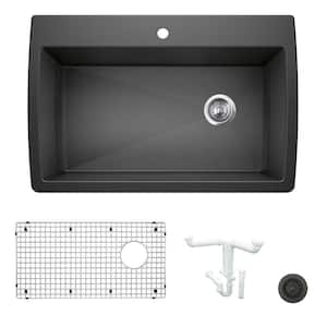 Diamond 33.5 in. Drop-in/Undermount Single Bowl Anthracite Granite Composite Kitchen Sink Kit with Accessories