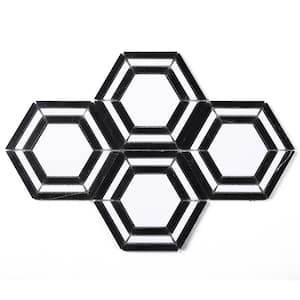 Interspace White and Black 10.63 in. x 12.01 in. Hexagon Polished Marble Mosaic Tile (8.9 sq. ft./Case)