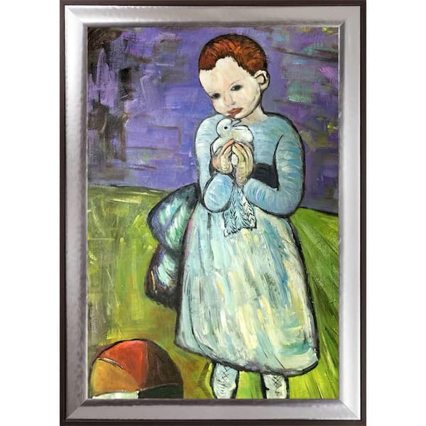 LA PASTICHE Child Holding a Dove by Pablo Picasso Magnesium Framed People Oil Painting Art Print 29.25 in. x 41.25 in.