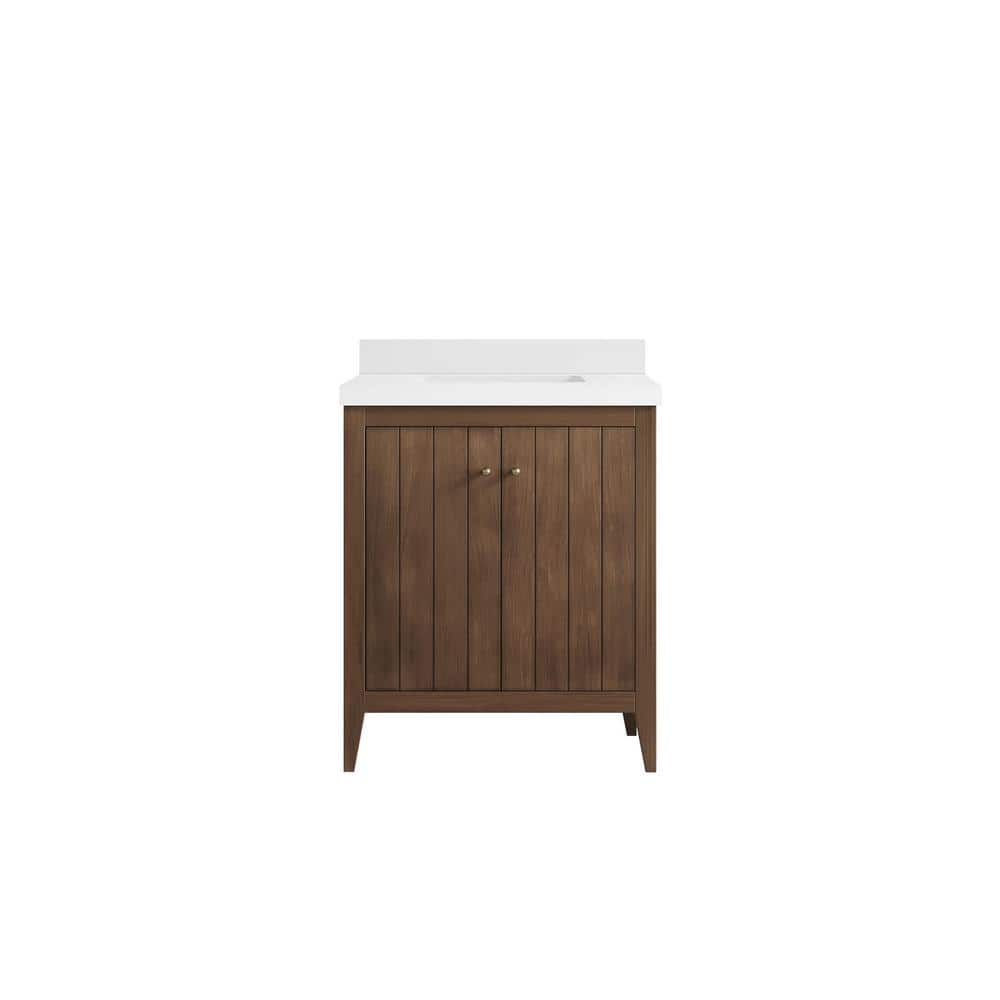 Atlanta Teak 30 in. W x 22 in. D x 36 in. H Single Sink Bath Vanity in Dark Natural with 2 in. White qt. Top price history on PriceWatchPro