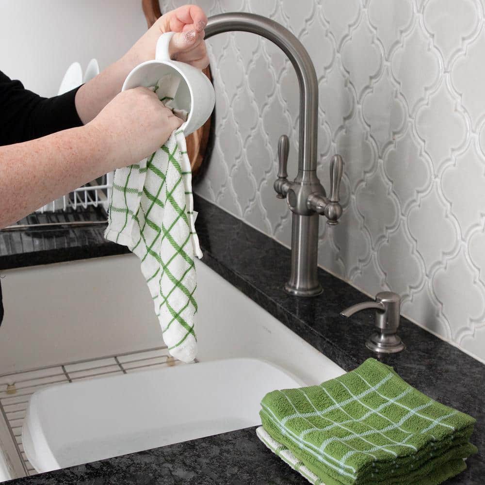 Green and White Cotton Terry Kitchen Towel and Dish Cloth Set, 9-Piece