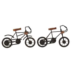 Black Metal Bike Sculpture with Wood Accents (Set of 2)