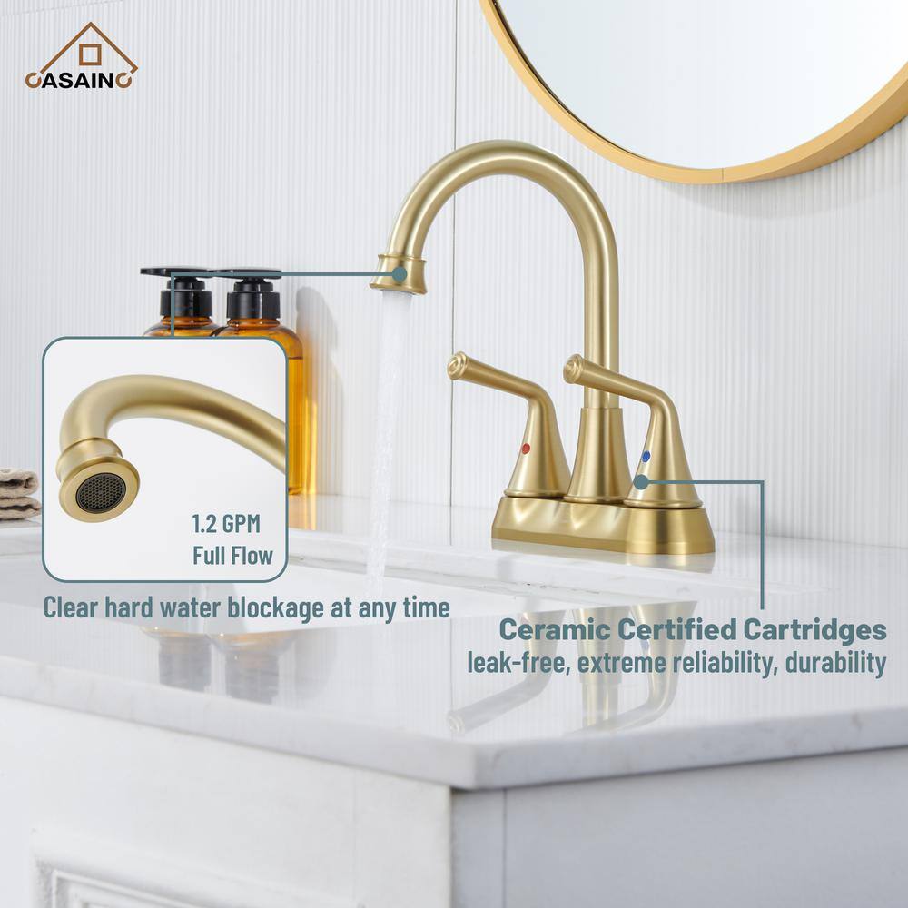 Brushed Gold Stainless Steel Double Handle Bathroom Faucet with Pop-up Drain