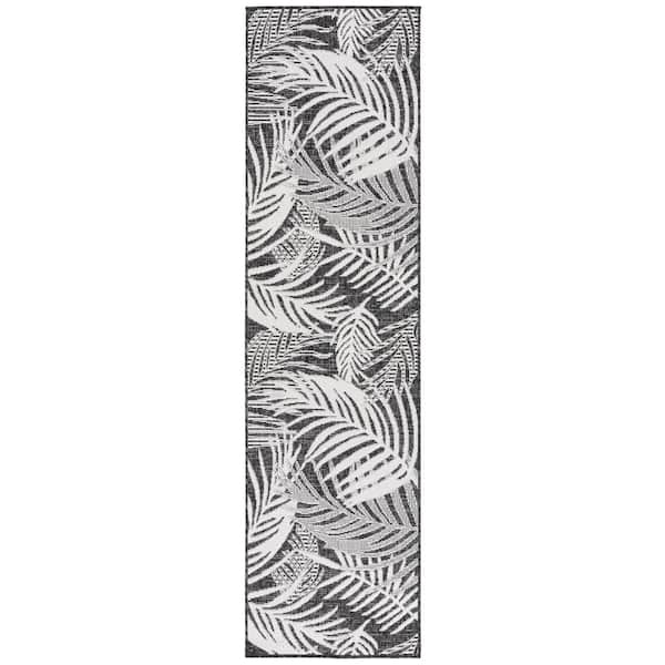 Beach House Charcoal/Ivory 2 ft. x 6 ft. Oversized Tropical Indoor/Outdoor Runner Rug
