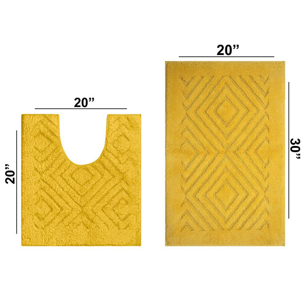 Yellow Diamond Pattern Cotton Bath Rug Set with Non-Slip Backing