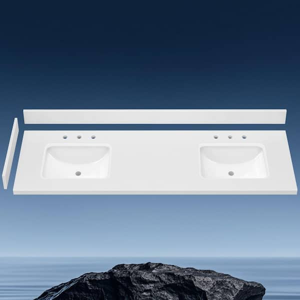 Zeafive 72 in. W x 22 in. D Engineered Stone White Rectangular